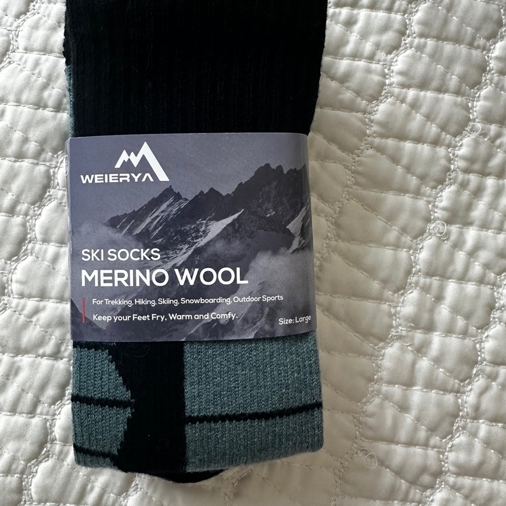 Black and Gray Merino Wool Ski Socks large